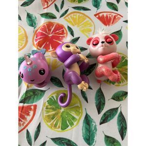 Lot of three WowWee Fingerlings! Polly Panda, Baby Narwhal & Baby Monkey! All wo